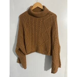 Revolve Line & Dot turtleneck sweater women S brown cable knit oversized boxy